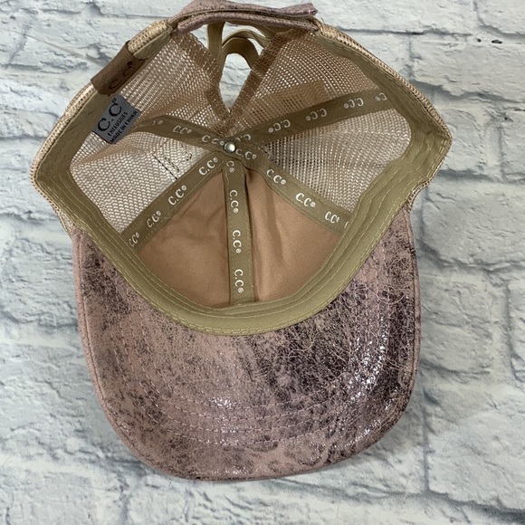 C.C Pony Cap CrissCross Pink Rose & Tan Ball cap Ponytail hat cap New NWT - Picture 10 of 12